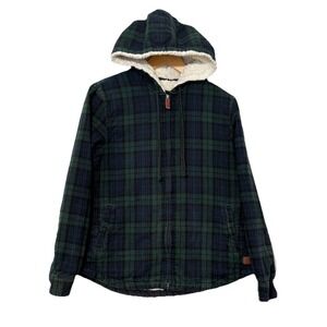 L.L. Bean Women's Sherpa Lined Full-Zip Jacket Blue Green Scotch Plaid Relaxed S